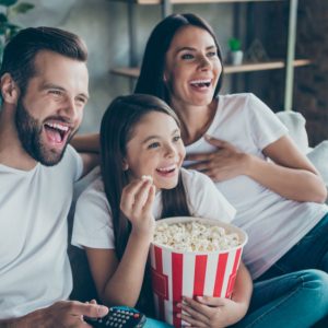 Family watching movie with Amazon Prime Canada Membership