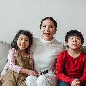 Family watching movie with Disney Plus Canada subscription