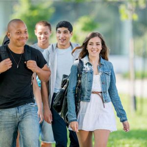 Canadian students walking on college campus