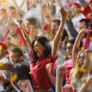 sports fan cheering loud inside arena