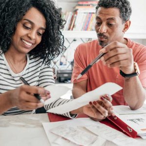 Couple making taxes together