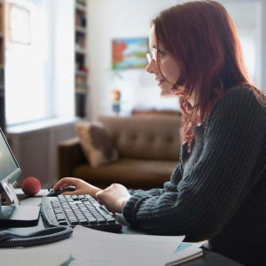 person working from home using a computer