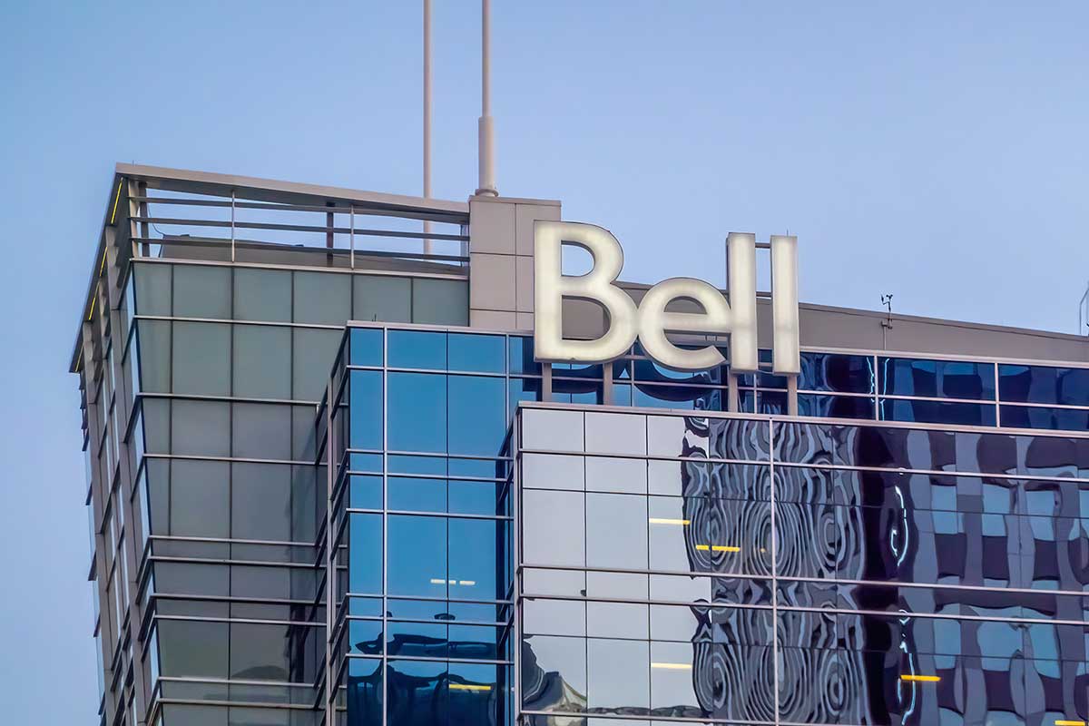 A Bell sign on the top of a building in Calgary