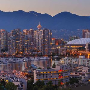 Vancouver Downtown with Grouse Mountain background view