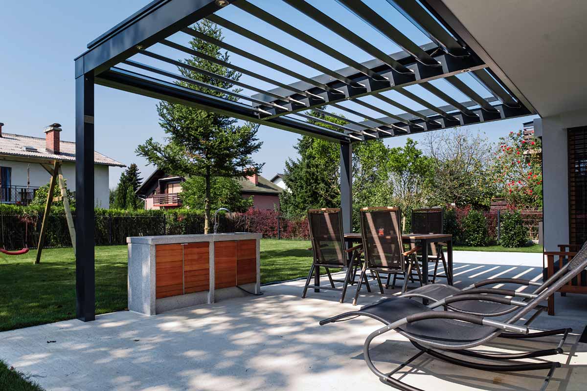 Louvered Pergola setup inside a house in Canada