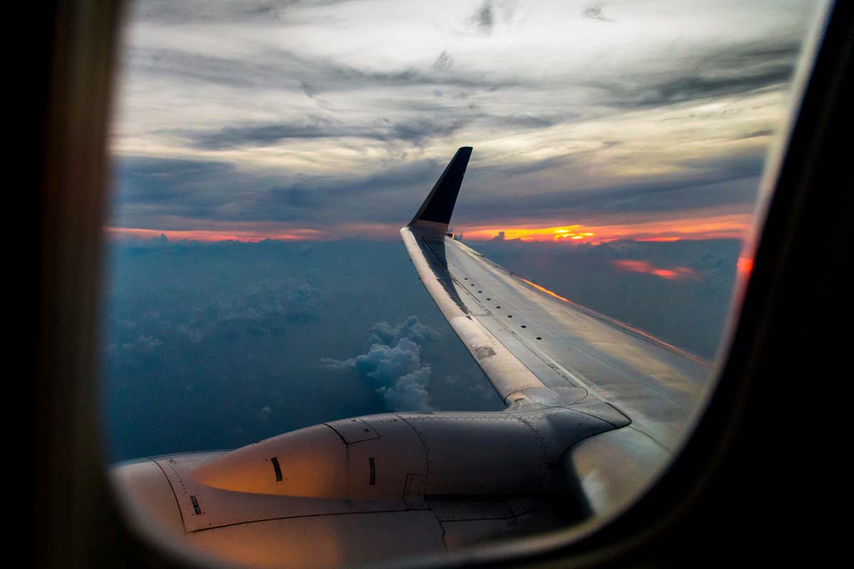sunset view from airplane window
